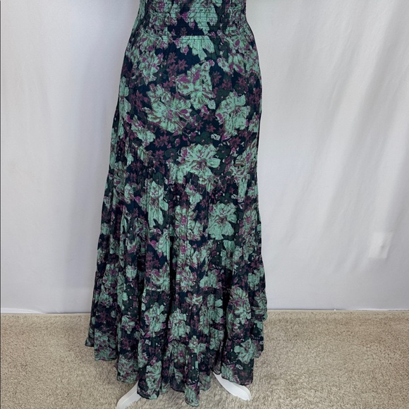 Free People Floral Sundrenched Short Sleeve Maxi Dress Navy Blue Green Size M - Picture 10 of 15